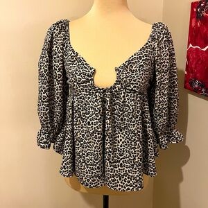 Newberry Kustoms Animal Print Smocked Blouse, size Small